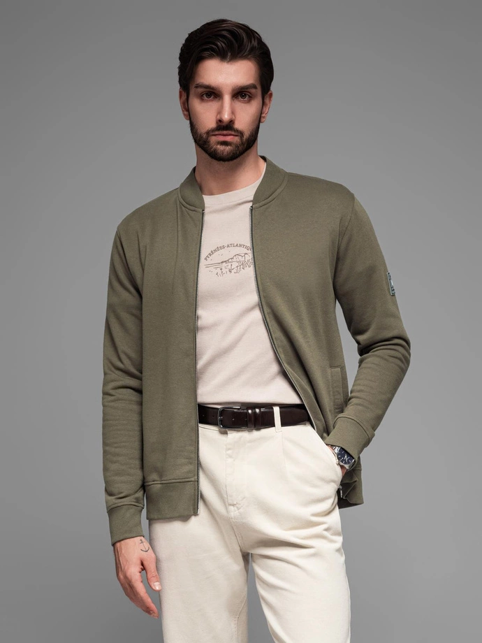 Bavlněná pánská mikina bomber na zip - khaki V1 OM-SSZP-0215