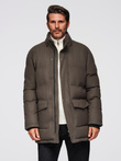 Men's long warm parka jacket with wool - dark grey melange V4 OM-JALJ-0217