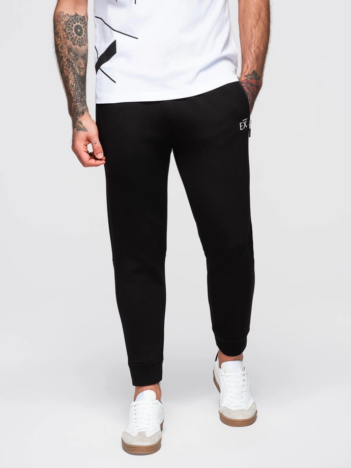 Men's sweatpants joggers with contrasting stripes - black V1 OM-PASK-0229