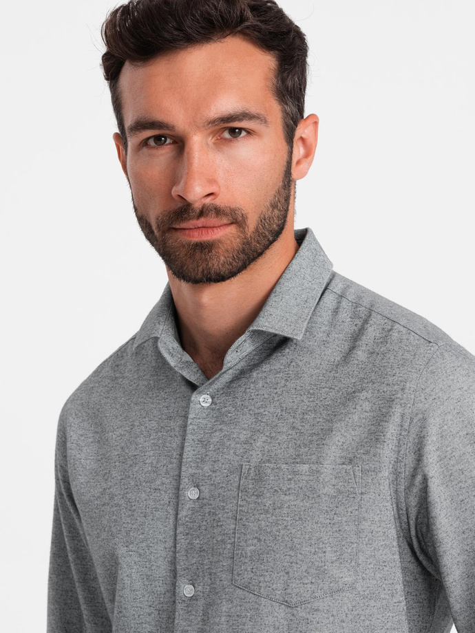 Pánska košeľa REGULAR FIT s vreckom - sivá melanž V3 OM-SHCS-0148
