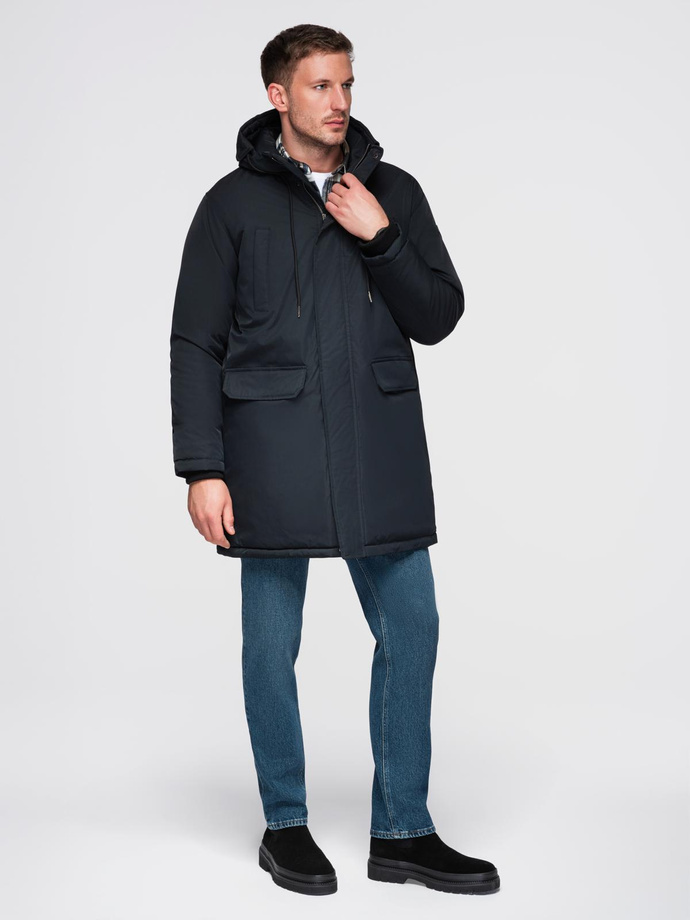 Jachetă parka Classic Long pentru bărbați - negru V6 OM-JAPJ-0313