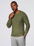 Structured men's sweater with round neckline - olive V1 OM-SWSW-0181