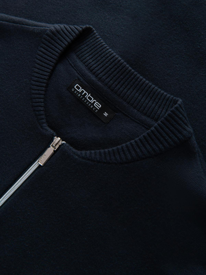 Men's smooth zip sweater - navy blue V1 OM-SWZS-0146