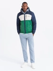 Lightweight colorful men's sports jacket with fleece - green and navy blue V20 OM-JANP-0194
