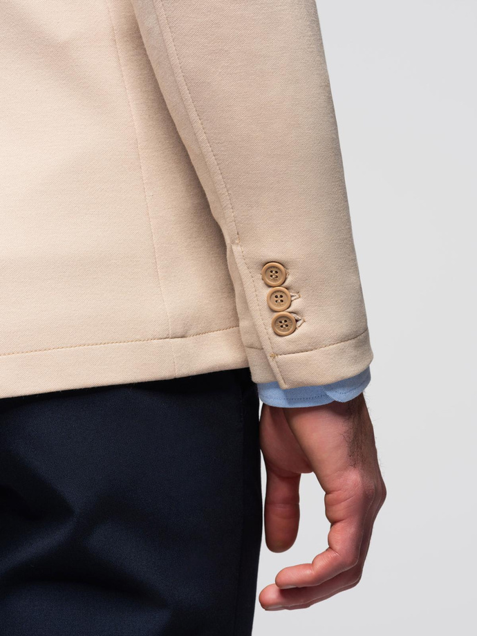 Men's SLIM knit jacket with subtle texture - beige V5 OM-BLZB-0101