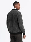 Jachetă bomber din denim pentru bărbați cu efect de spălare cu pietre - negru V2 OM-JADJ-0163