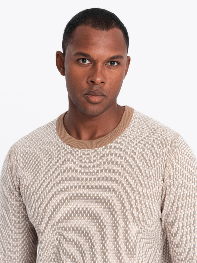 Pulover tricotat cu model RELAXED FIT pentru bărbați - maro deschis V3 OM-SWSW-0111