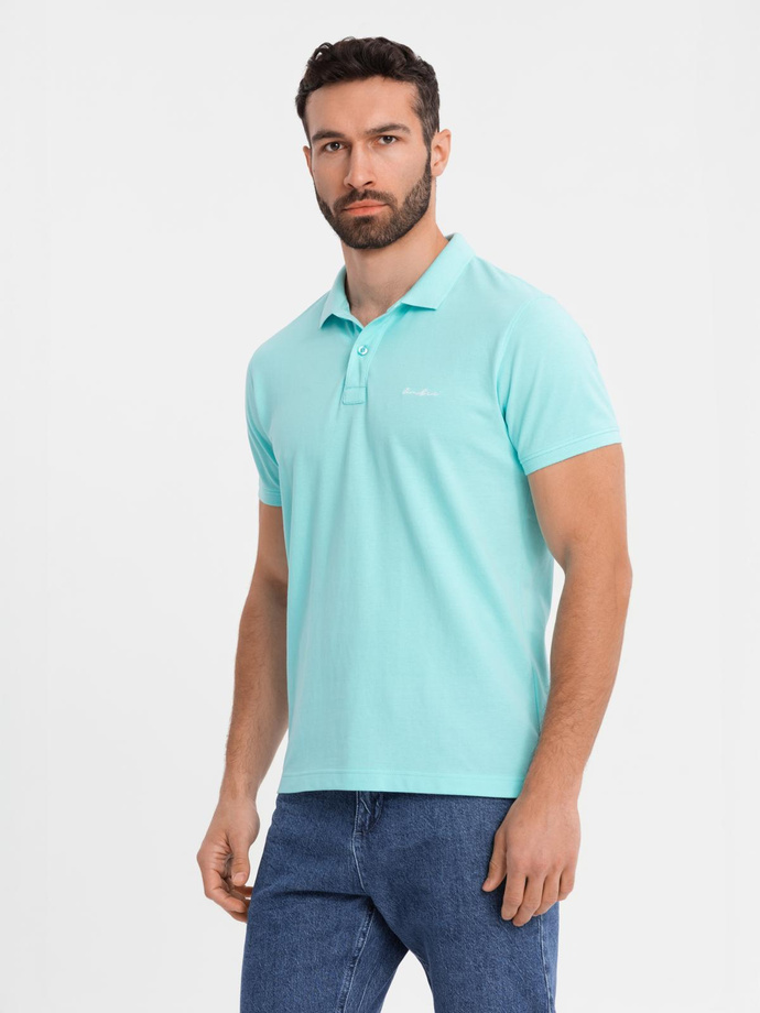 Cotton pique knit polo shirt - blue V2 OM-POSS-0103