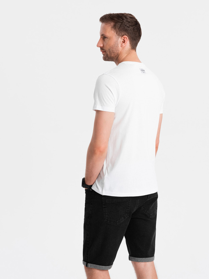 Men's cotton t-shirt with geometric print and logo - white V1 OM-TSPT-0141