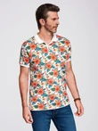Cotton polo shirt with floral print - white V1 OM-POSS-0149
