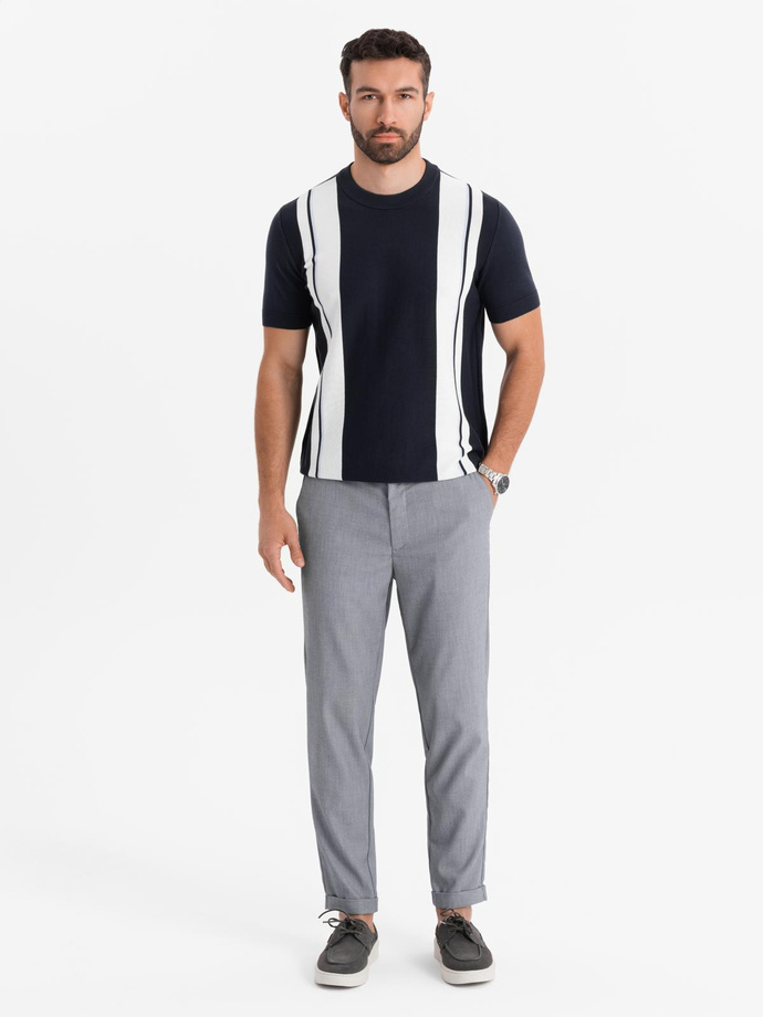 Pánske chino nohavice REGULAR FIT s elastickým pásom - sivé V2 OM-PACP-0157