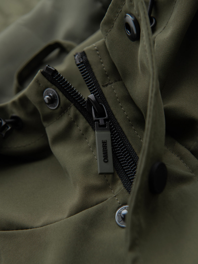 Men's functional transitional jacket with hood - olive V2 OM-JANP-0225