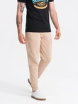 Pánske bavlnené tepláky BASIC joggers - béžové V6 OM-PABS-0174