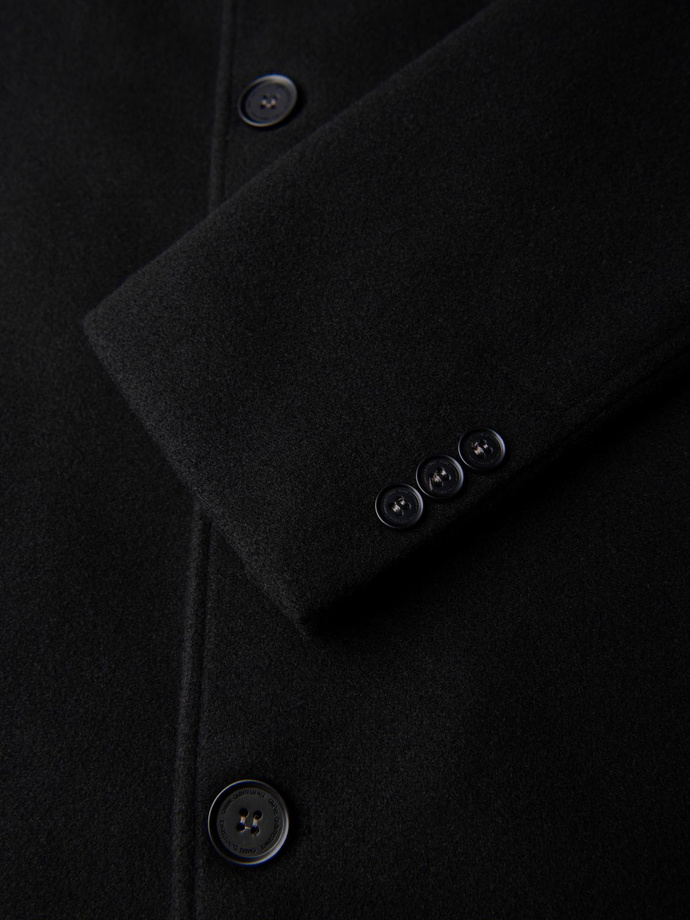 Men's long single-breasted coat with collar and undercoat - black V1 OM-COWC-0135