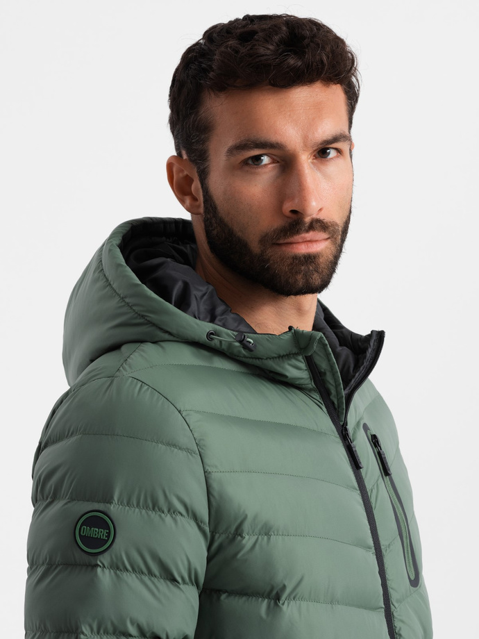 Men's sports quilted jacket with contrasting zipper - khaki V6 OM-JALP-0179