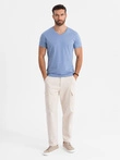 BASIC men's classic cotton T-shirt with a serape neckline - blue V20 OM-TSBS-0237