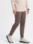 Pantaloni de trening pentru bărbați cu cusături și fermoar pe picior - maro V4 OM-PASK-0147
