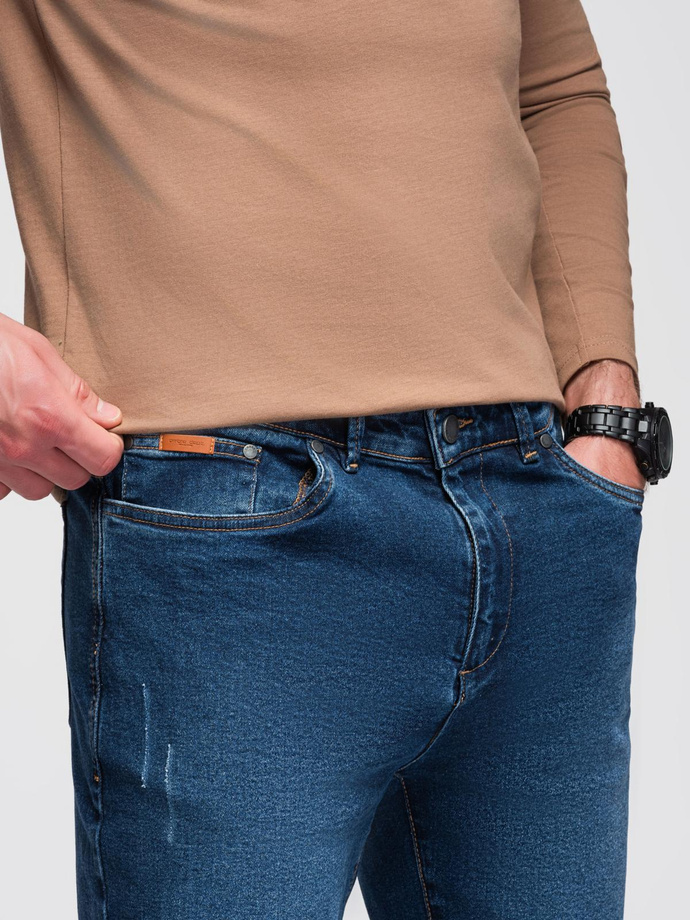 Pantaloni JOGGERS bărbătești din denim cu evazare clasică - albastru V2 OM-PADJ-0265