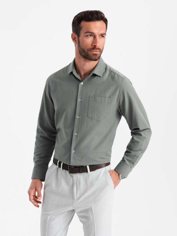 Pánska košeľa REGULAR FIT s vreckami - khaki V4 OM-SHCS-0148