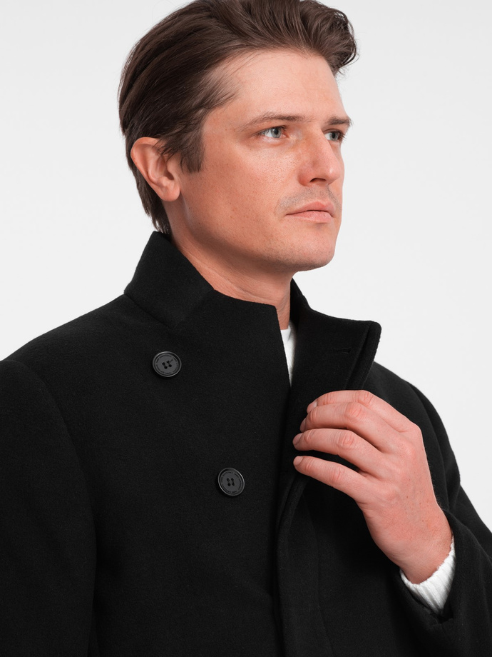 Men's coat with asymmetrical fastening - black V2 OM-COWC-0102