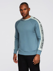 Men's sweatshirt with contrasting stripes and raglan sleeves - bleached turquoise V4 OM-SSNZ-0200