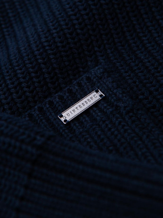 Pulover cardigan din bumbac pentru bărbați cu guler șal - albastru marin V1 OM-SWCD-0153