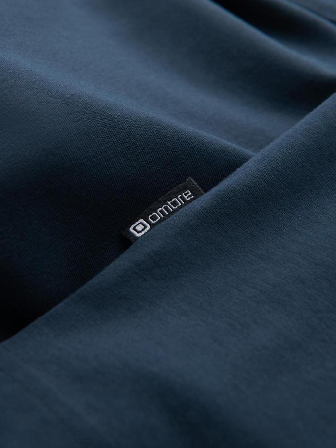 Men's SLIM FIT T-shirt with round neckline and logo - navy blue V2 OM-TSCT-0220 