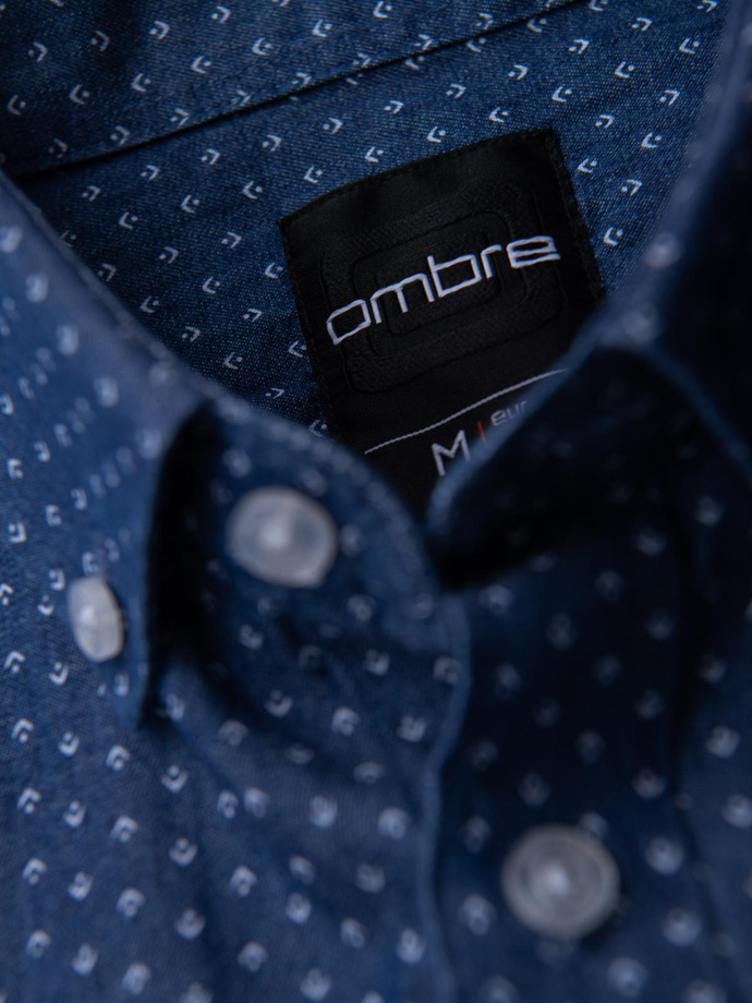 Cămașă bărbătească din bumbac cu model SLIM FIT - albastru marin V6 OM-SHCS-0151