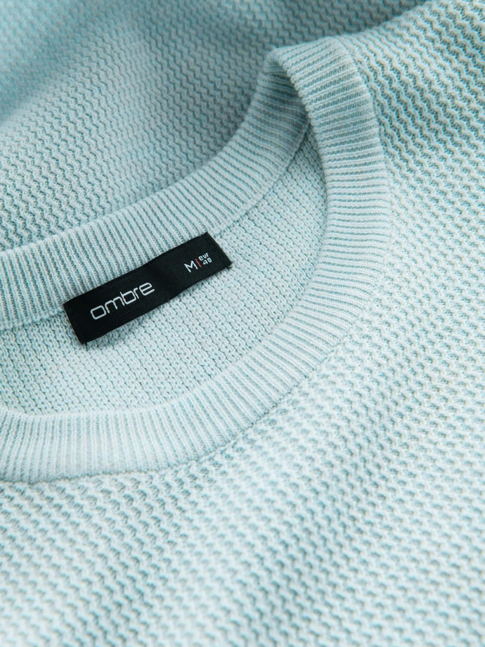 Vyriškas melanžinis struktūriškai megztas megztinis - mėtų spalvos V1 OM-SWSW-0142