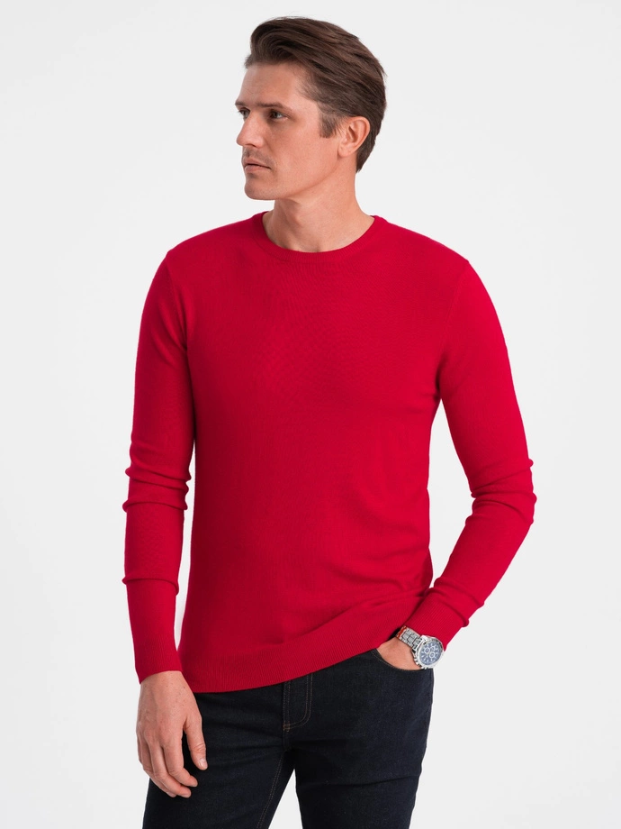 Classic men's sweater with round neckline - red V5 OM-SWBS-0106