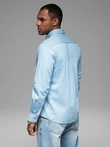 Men's patterned thin denim shirt with pocket - light blue V1 OM-SHDS-0179