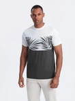 Men's two-tone t-shirt with palm leaf print - graphite V2 OM-TSPT-0177