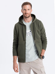 Men's unbuttoned hooded sweatshirt - olive V2 OM-SSZP-22FW-003