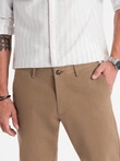 Pánské chino kalhoty REGULAR FIT s jemnou strukturou - tmavě béžové V2 OM-PACP-0184