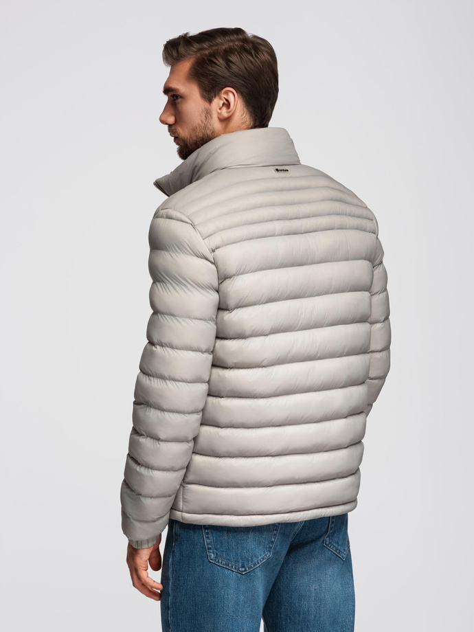 Men's quilted jacket with two fasteners - light grey V2 OM-JALP-0231