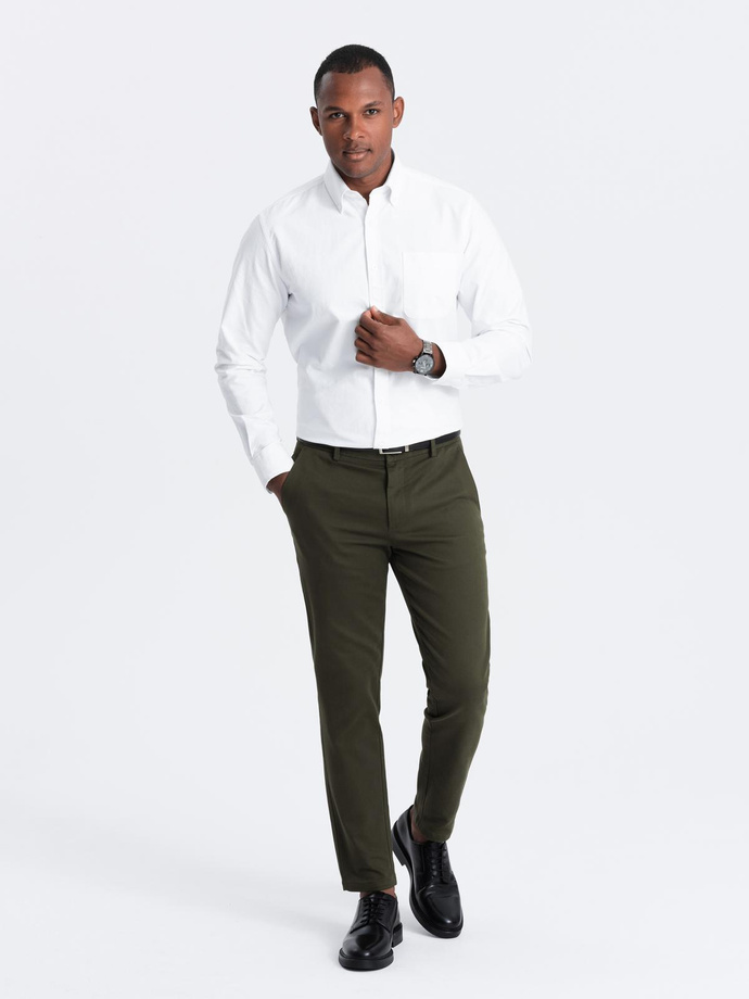 Pantaloni chino SLIM FIT pentru bărbați SLIM FIT cu textură fină - verde-oliv închis V4 OM-PACP-0190