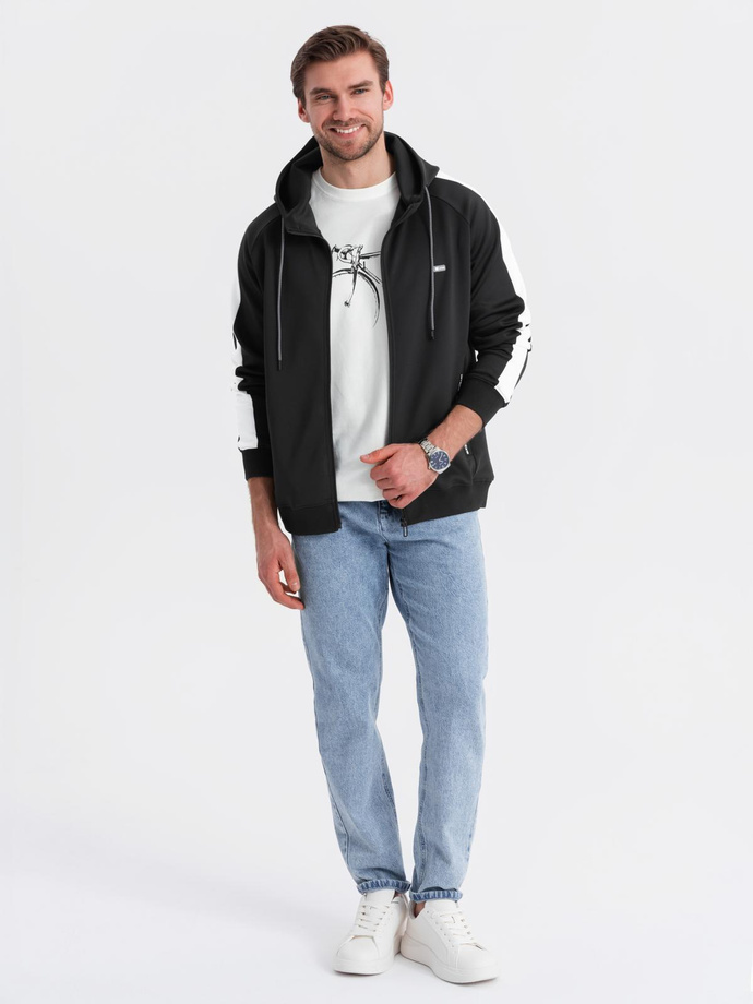 Pánská mikina na zip s kapucí a lemováním - černá V1 OM-SSZP-0210