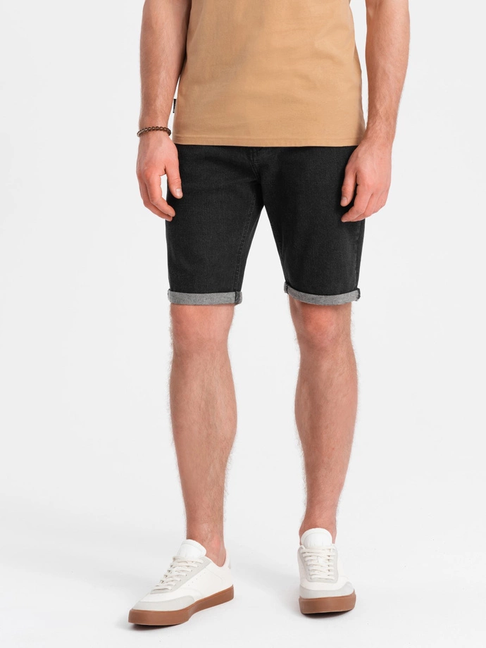 Men's denim shorts with rolled up legs - black V4 OM-SRDS-0134