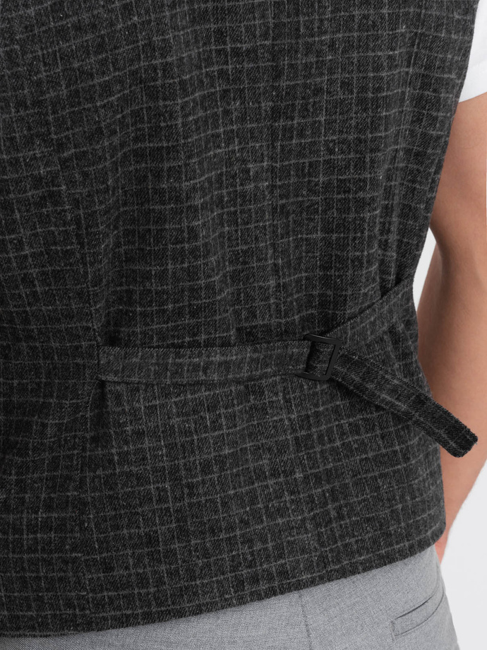 Men's wool blend vest with checkered lapels - graphite V1 OM-BLZV-0110