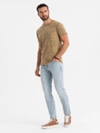 Men's patterned cotton short-sleeved T-shirt - olive V3 OM-TSFP-0223