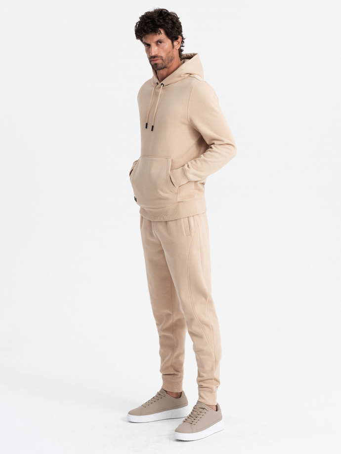 BASIC men's tracksuit set kangaroo sweatshirt + joggers - beige V6 Z85