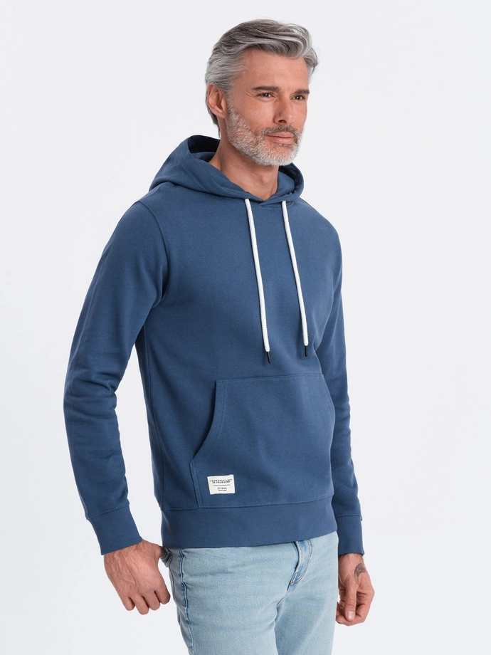 Men's kangaroo sweatshirt with hood - navy blue V4 OM-SSBN-0177