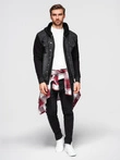 Men's denim jacket with knitted sleeves and hood - black V3 OM-JADJ-0220