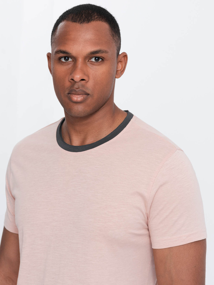 Men's t-shirt with raw finish - pink V5 OM-TSCT-22SS-004