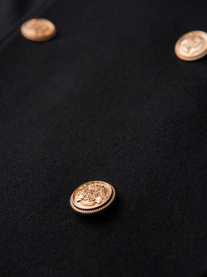Palton militar elegant din lână cu piept dublu pentru bărbați - negru V1 OM-COWC-0145