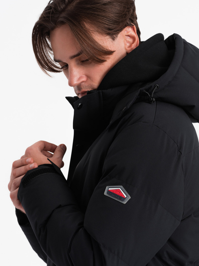 Men's winter jacket with detachable hood and cargo pockets - black V3 OM-JAHP-0152