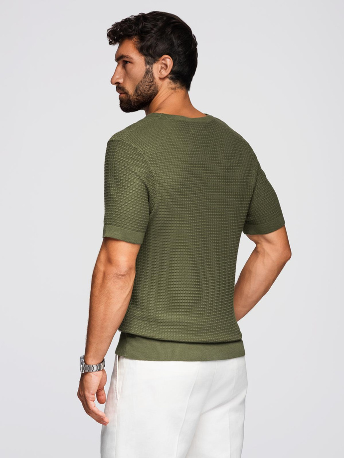 Tricou tricotat structurat pentru bărbați - olive V1 OM-TSCT-0253