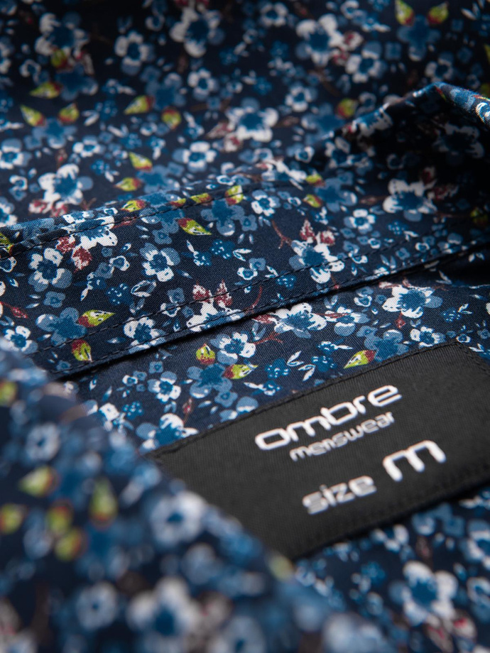 Pánske bavlnené tričko SLIM FIT so vzorom - tmavomodré V1 OM-SHCS-0151