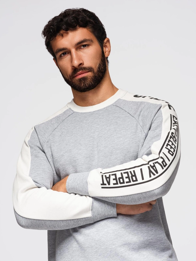 Men's sweatshirt with contrasting stripes and raglan sleeves - grey melange V2 OM-SSNZ-0200