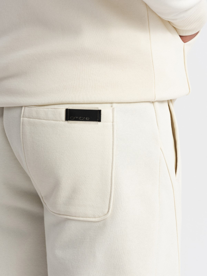 Set trening BASIC pentru bărbați - hanorac cu fermoar + pantaloni sport - crem V5 Z86